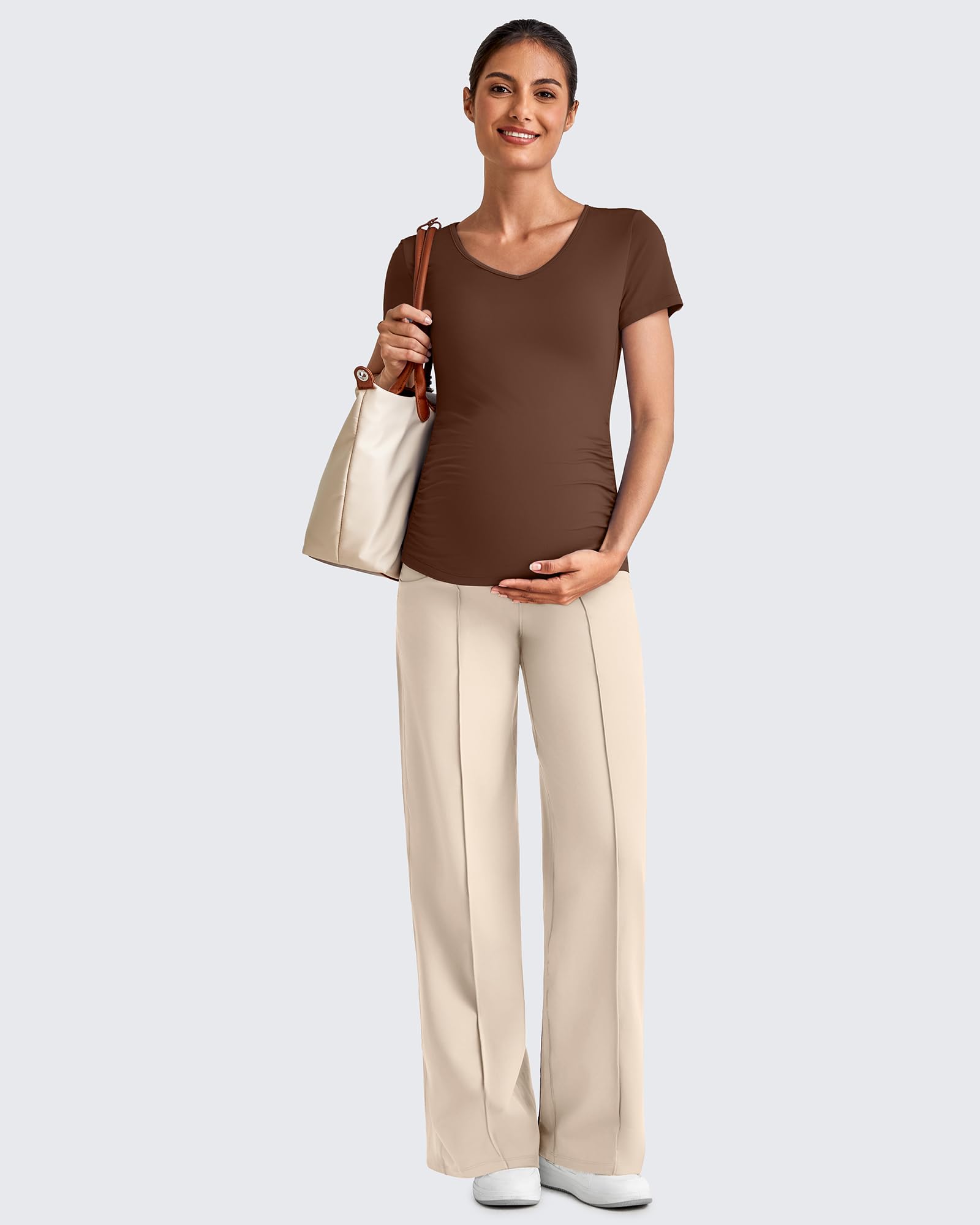 G4Free Maternity Trousers Over Bump Stretchy Lounge Work Pregnancy Yoga Pants Wide Leg Trousers with Pockets