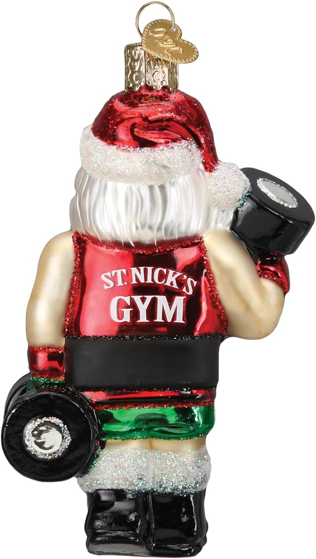 Old World Christmas Bodybuilder Santa Glass Blown Ornament for Christmas Tree, Handcrafted Holiday Decoration, Santa Collection