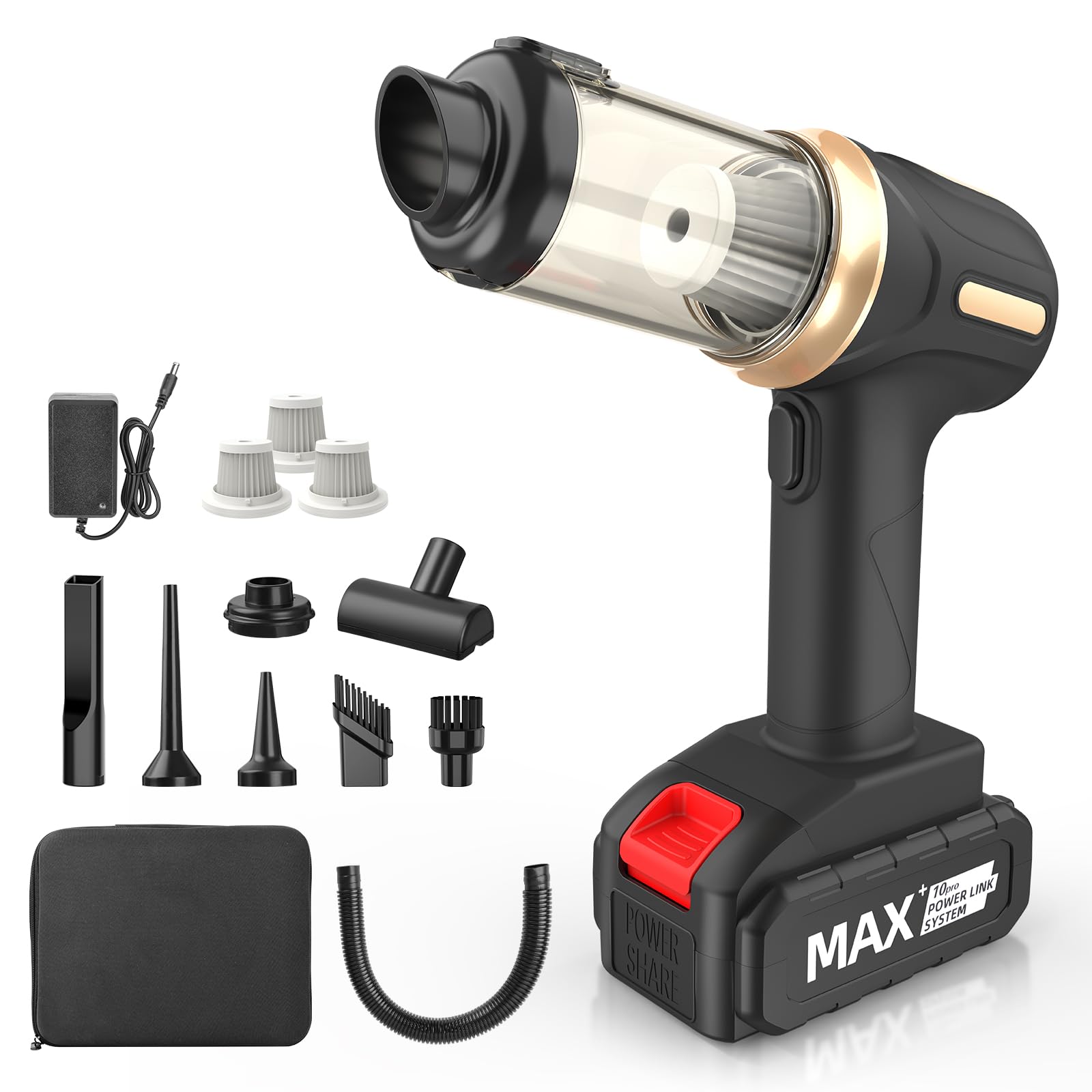 Tiazhan Aspirador de Mano, 21000 Pa/120W Aspirador Coche Potente, 7 en 1/USB Aspiradora Coche, con Batería Extraíble (10000 mAh), para la Limpieza de Automóviles, Hogares y Pelo de Mascotas,Oficina