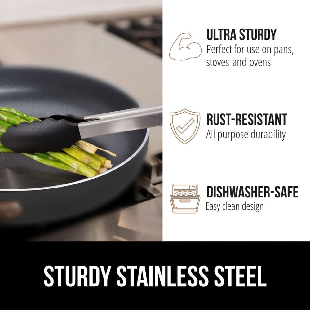 3 Pezzi Pinze da Cucina,Pinze in Metallo,Pinze da Cucina in Silicone,Pinze Barbecue Antiscivolo in Acciaio Inox Silicone Utensili da Cucina,per Carne,Arrosto,Insalata Nero