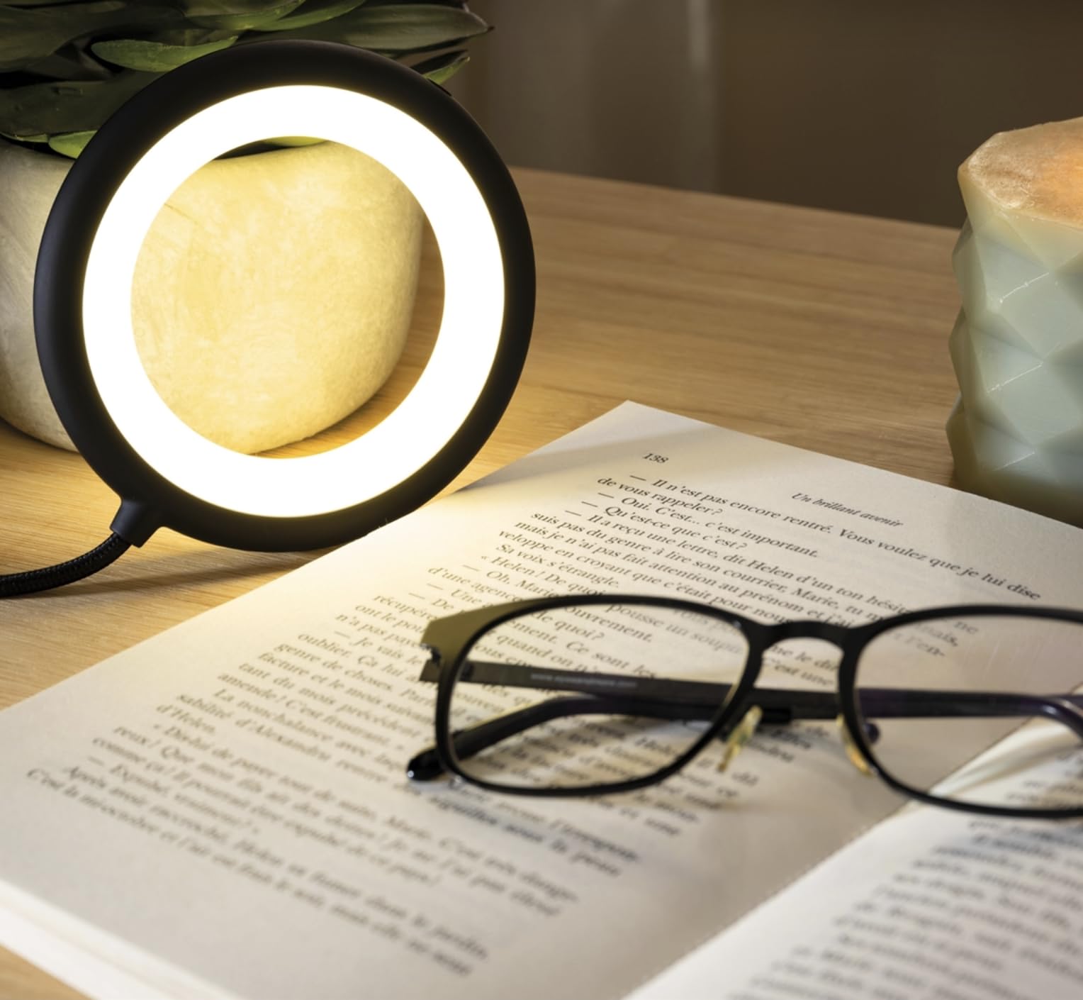BILY Lampada da lettura a LED, lampada da tavolo, lampada da comodino, con trespolo e clip, confezione da 3 luci in 1, porta USB, 3 livelli di luce - Nero