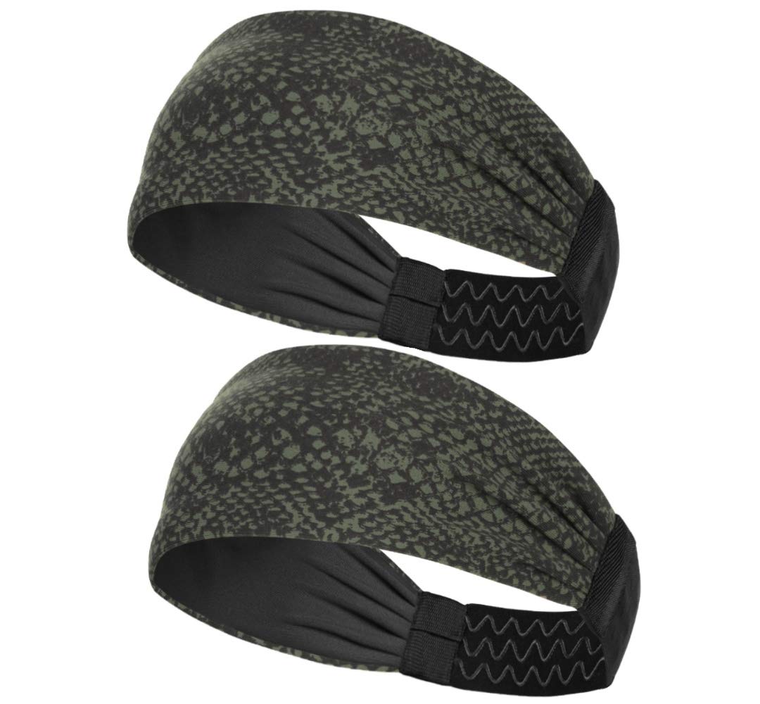 ReDesign Apparels Performance Headband for Men and Women - Running, Cycling, Yoga, Tennis, Badminton & Other Sports (Combo Green Snake Print)Nylon, Silicone, Spandex, Polyester Blend, Cotton