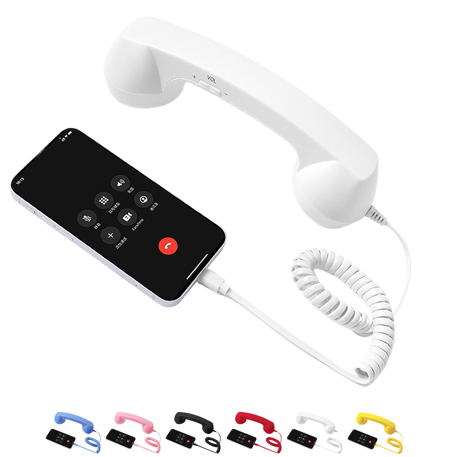 Type-C Retro Phone Handset for Mobile & Video Calls – Vintage Telephone Style Receiver with Microphone & Speaker, for Clear Communication, Perfect for Meetings & Conferences (White)