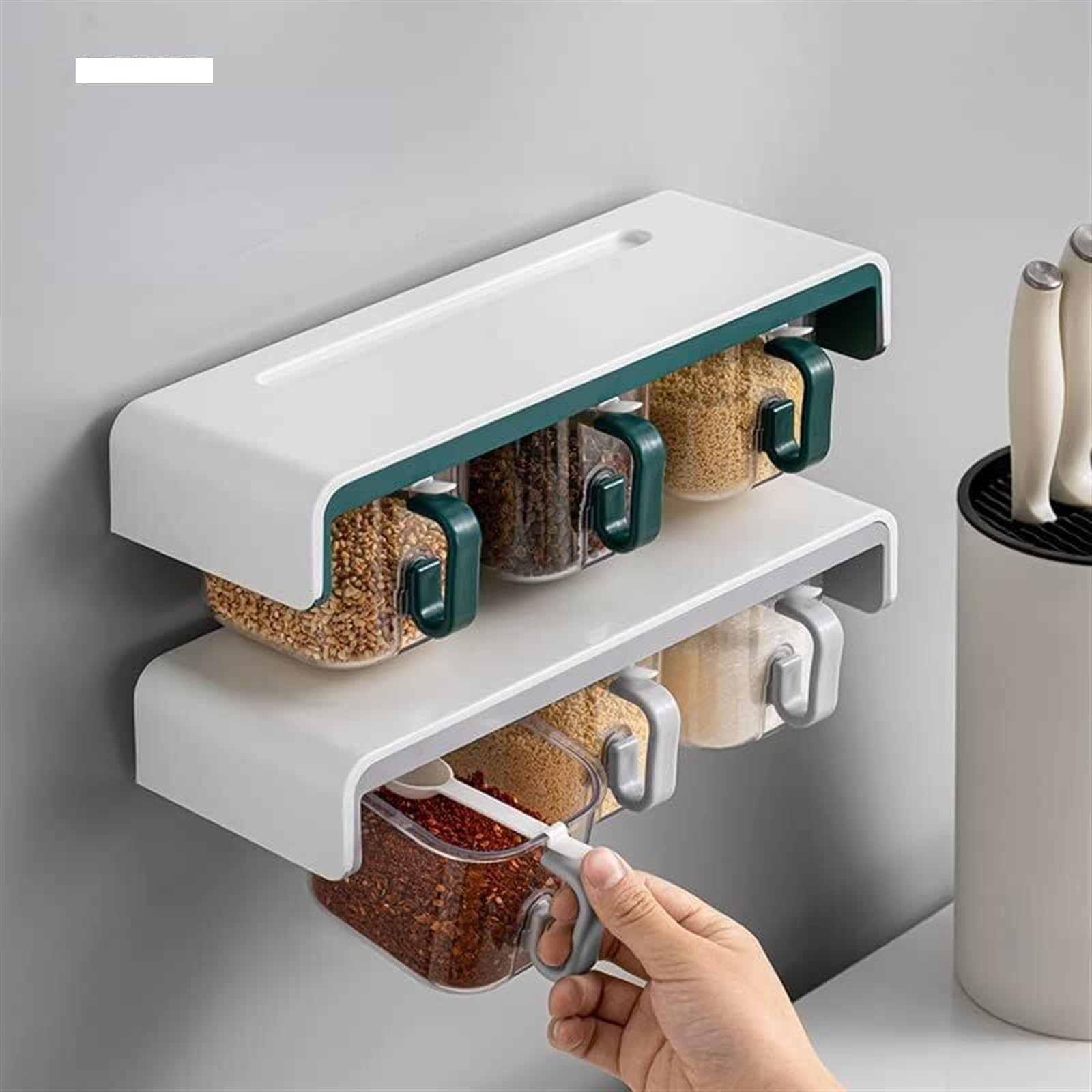 Pots d'assaisonnement, boîte à épices, coffret d'assaisonnement étagère de cuisine pots à condiments de cuisine conteneur de stockage étagère à épices cuillère boîte de rangement pots à épices simple