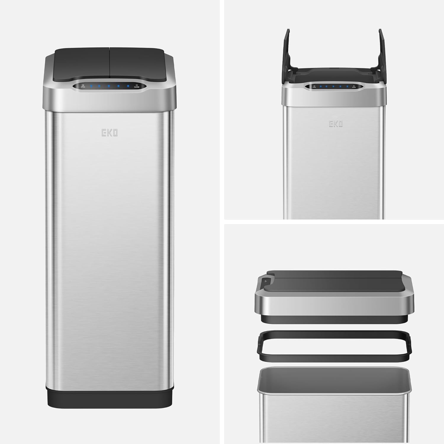 EKO Pattumiera Cucina Automatica 50L Phantom-T | Sensore Touchless Verticale | Acciaio Inox Spazzatura Antimpronta | Chiusura Silenziosa Bagno
