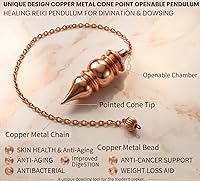 Vista 6 de Péndulo abierto de punto de cono de metal de cobre de diseño único. péndulo curativo de Reiki para adivinación y radiestesia.
