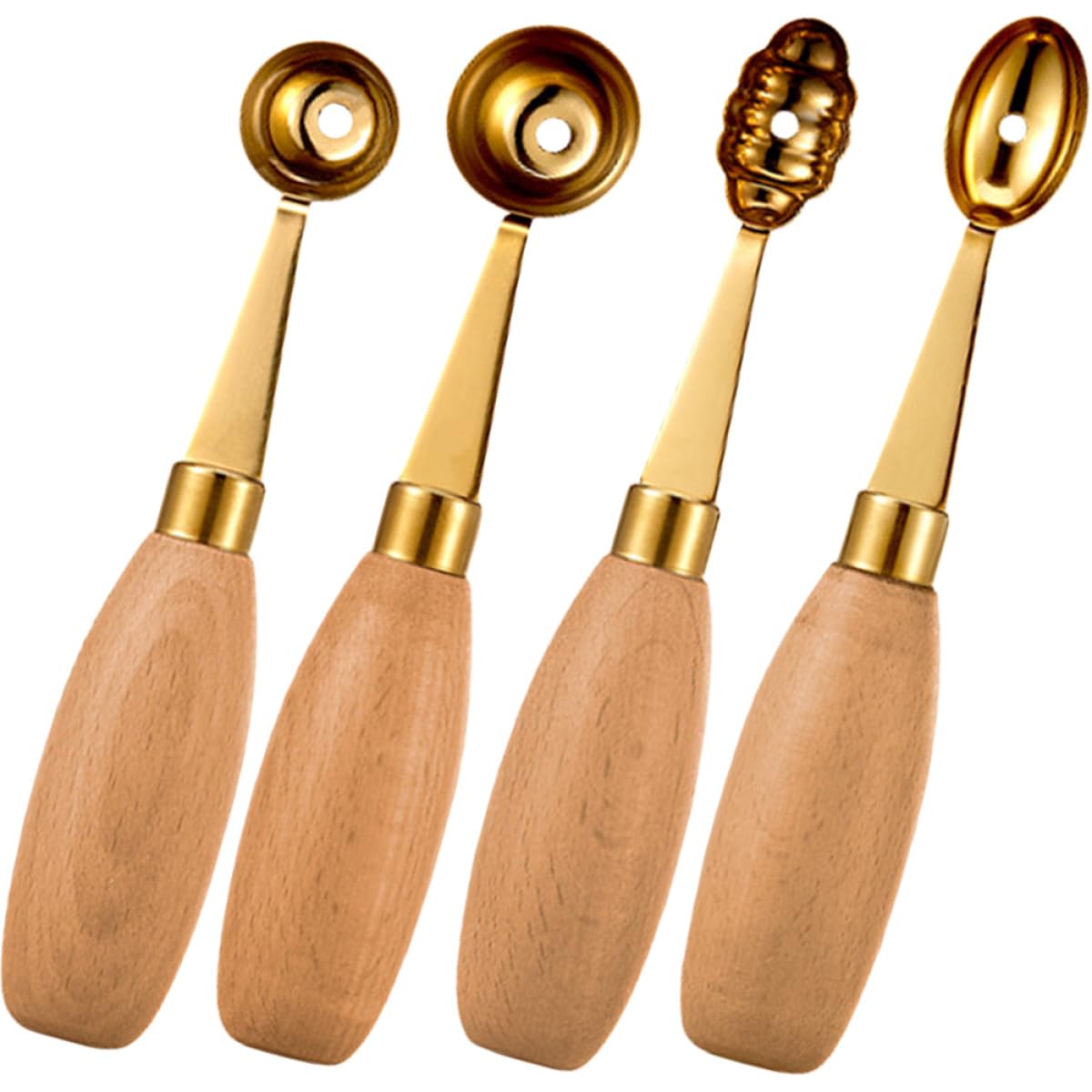 Hacer Bolas de Melón Juego de 4 Cucharas Redondas Fáciles de Usar de Acero Inoxidable y Madera Ideales para Postres Decorativos en Casa