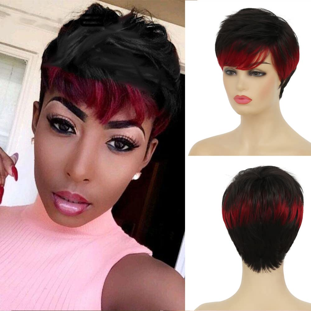 Amazon.com : Short Black Red Wig for Black Women Pixie Cut Wigs with Side  Bangs Heat Resistant Cosplay Party Daily Use (Black red) : Beauty &  Personal Care