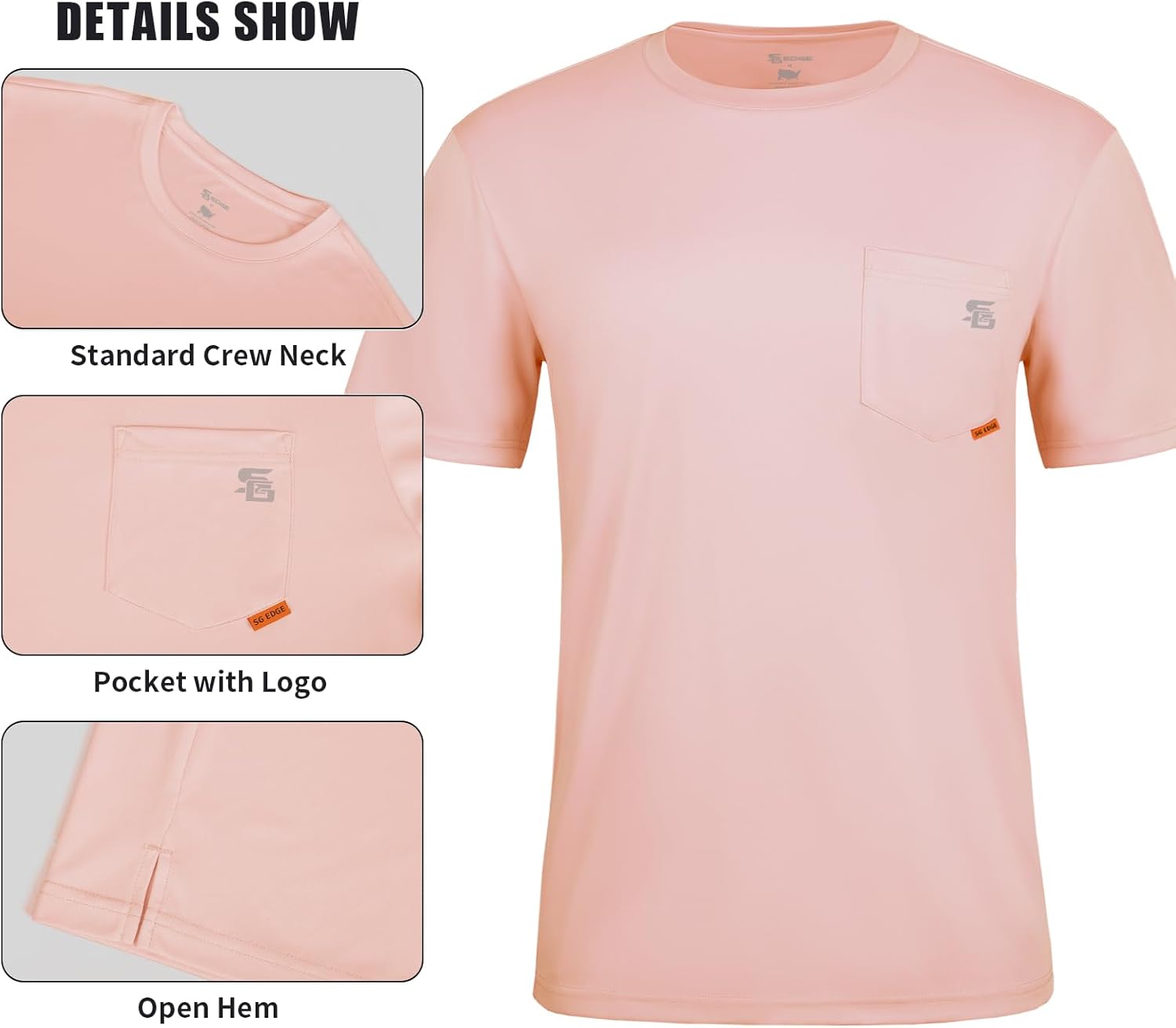 Men's Rash Guard Shirts UPF 50+ Moisture Wicking Short Sleeve Chest Pocket Quick Dry Lightweight
