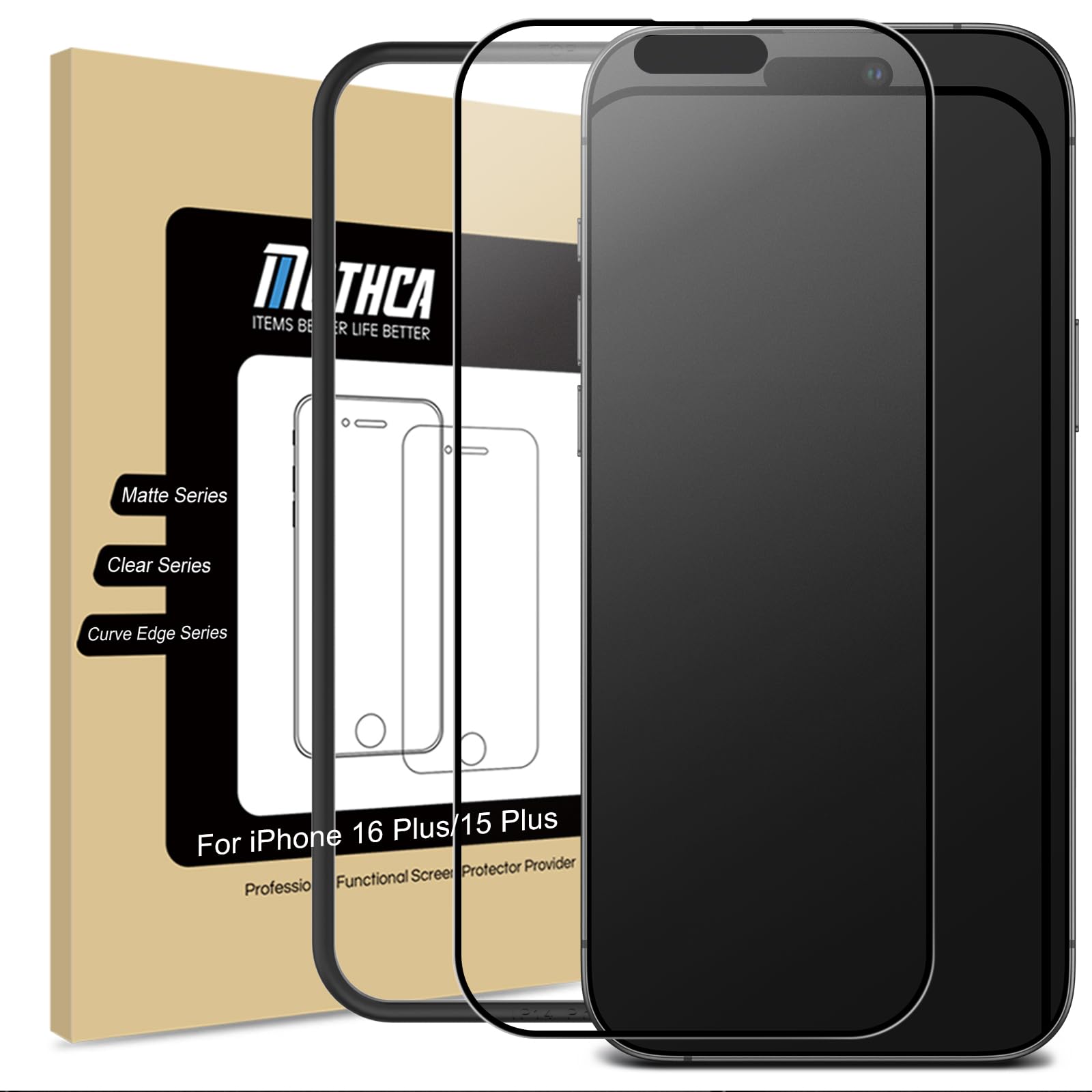 Mothca Matte Screen Protector for iPhone 16 Plus/15 Plus, Full Coverage Tempered Glass, Anti-Glare & Anti-Fingerprint, Silky Touch with 9H Hardness, Bubble Free, Installation Kit Global Recycled Standard Global Recycled Standard Global Recycled Standard
