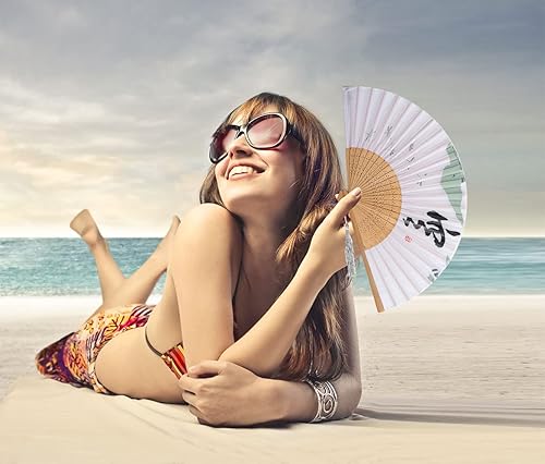 Miniatura 4 de Amajiji Pequeños abanicos de mano plegables, mantente fresco y elegante con abanicos de seda de mano de bambú, perfectos para sofocos, festivales de