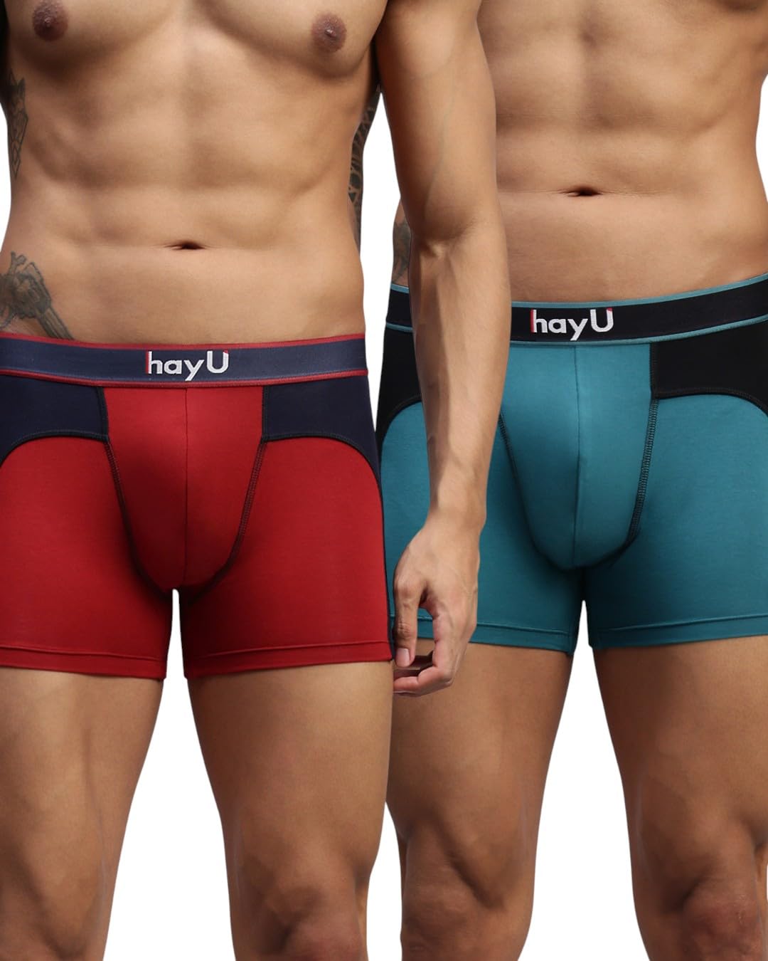 hayu 2PC Pack of Ruby RED & Teal Men Modal Dual Colour Trunks-picture-11