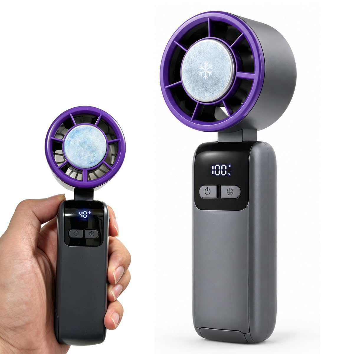 Crossarctic Portable Handheld Turbo Fan with Ice Cooler, Powerful 20000 RPM, Speed (1-199), Up to 14Hrs Cooling, Rechargeable Personal Fan (Black)