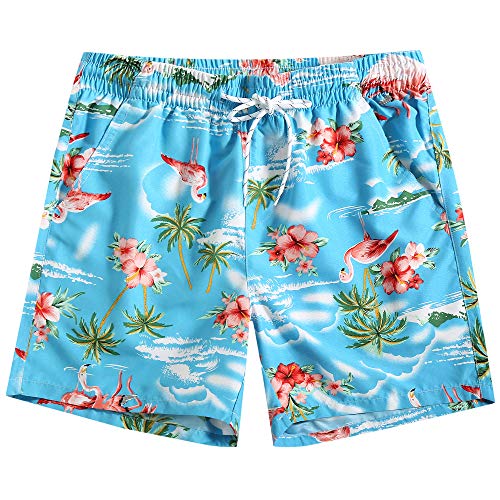 SSLR Big Boy's Printed Casual Quick Dry Shorts Hawaiian Swim Trunks (Large, Blue (9861-1))