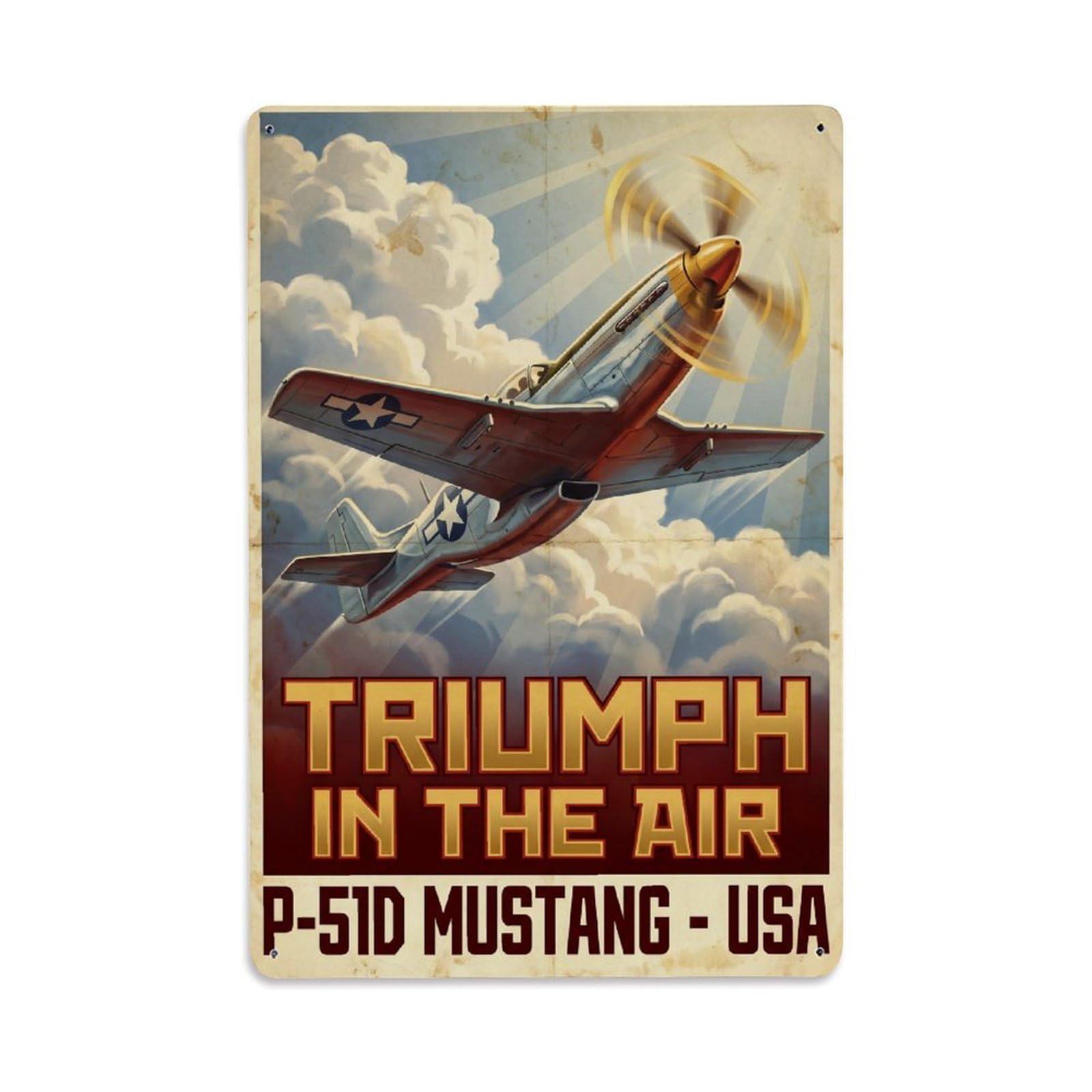 P-51D Mustang Military Aviation Vintage Heroic Metal Tin Sign Plaque Wall Decor for Cafe, Man Cave, Club Bar, Office, Home Garden Round Metal Poster 8x12Inch