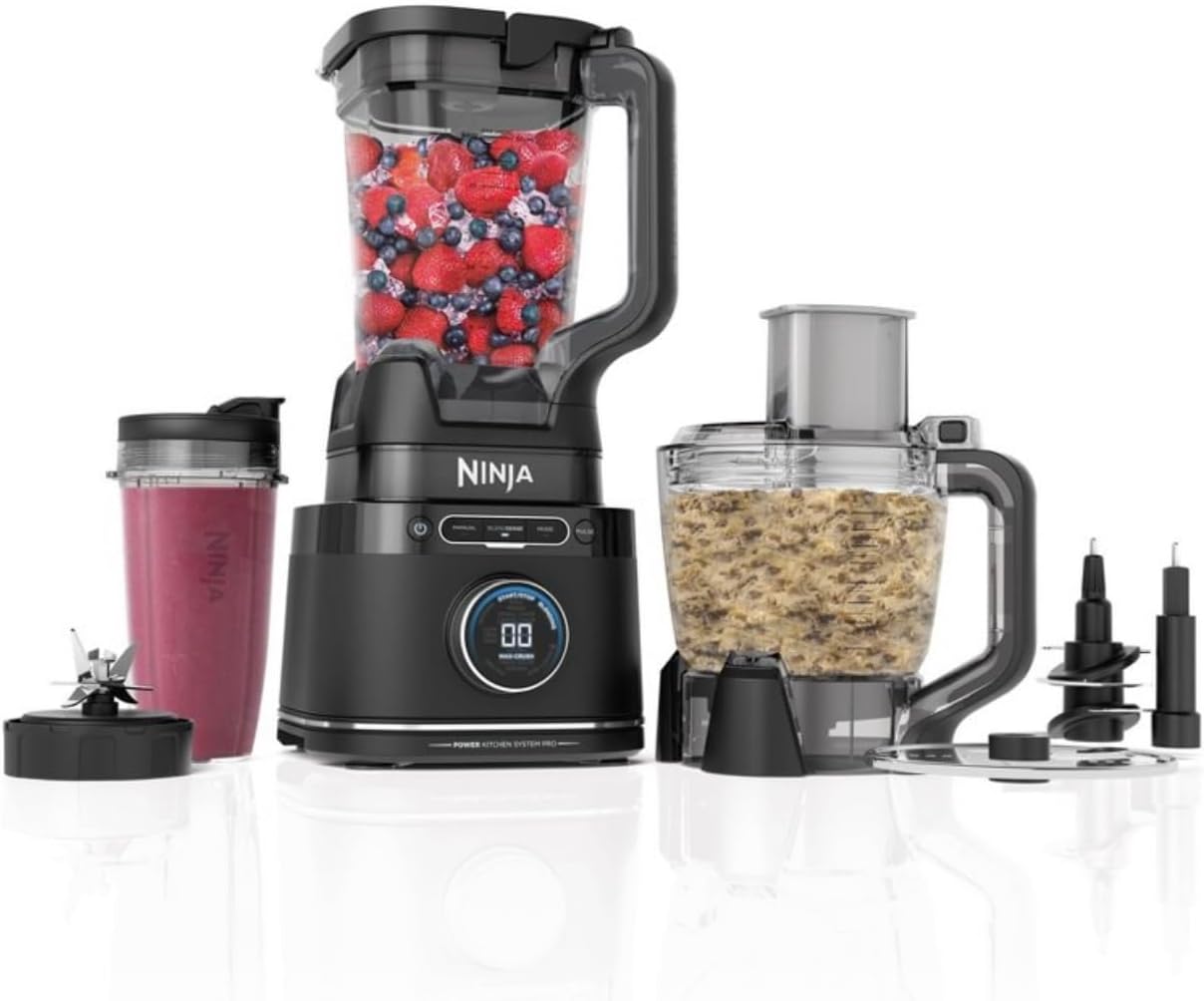 Ninja Detect Kitchen System Power Blender + Processor Pro, BlendSense Technology, Blender, Chopping & Smoothies, 1800 Peak W, 72 oz. Pitcher, 64 oz. Food Processor, 24 oz. To-Go Cup, Black (TB401) Ninja Detect Kitchen System Power Blender + Processor Pro, BlendSense Technology, Blender, Chopping & Smoothies, 1800 Peak W, 72 oz. Pitcher, 64 oz. Food Processor, 24 oz. To-Go Cup, Black (TB401)
