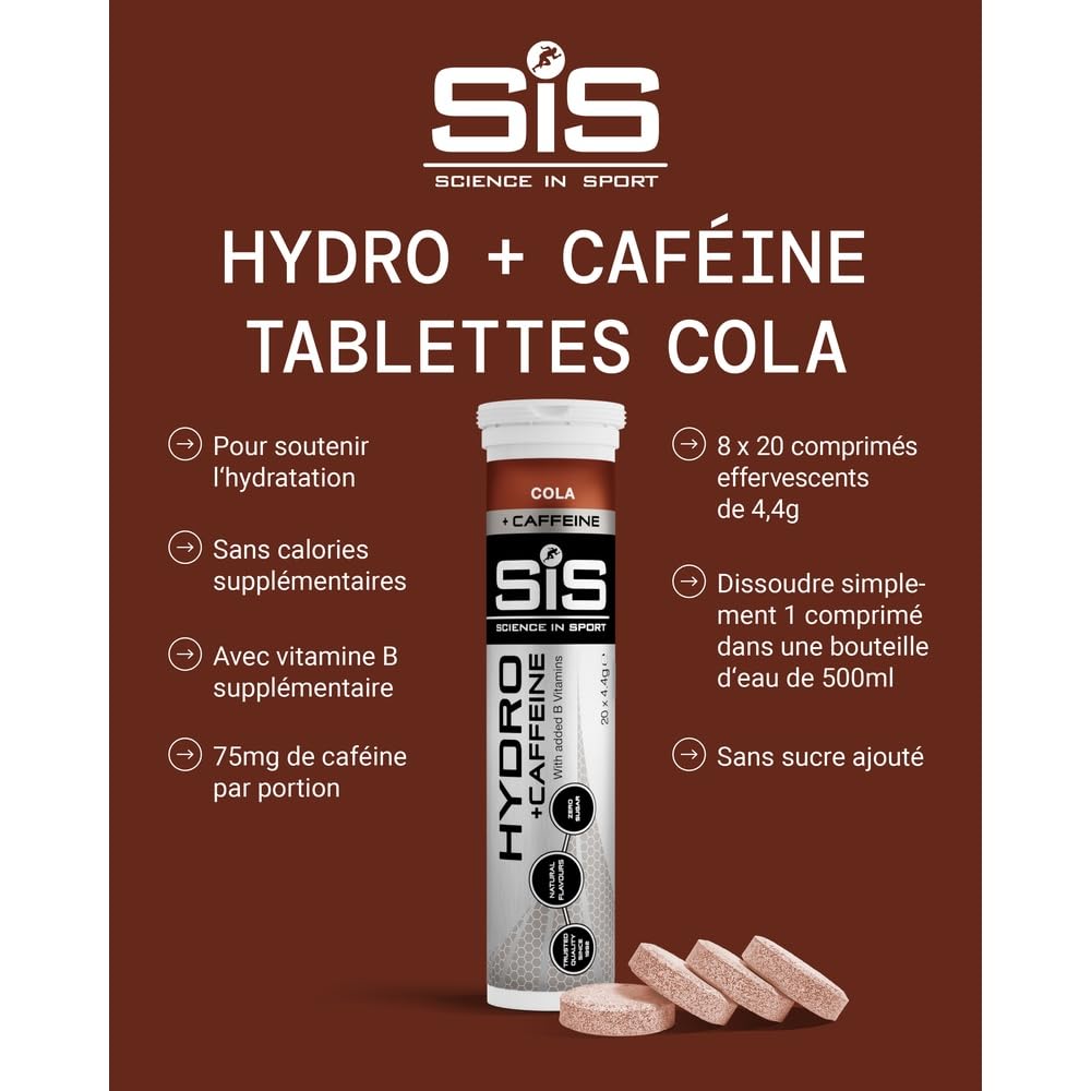 Science in Sport HYDRO Pastilles, Pastilles de caféine 160 pcs. Coca - Pastilles d’électrolytes, Vegan & sans gluten, 75mg de caféine, Pastilles effervescentes pour l’hydratation