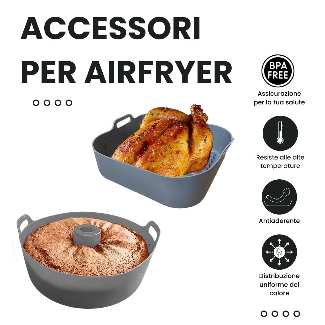 Stampi Per Friggitrice Ad Aria - 2 Pezzi In Silicone, 22 Cm E Savarin