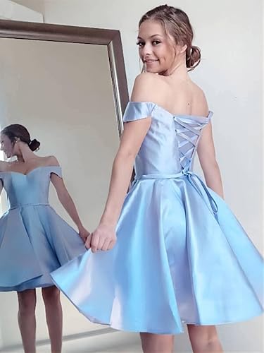 Miniatura 6 de Off Shoulder Satin Homecoming Dress with Pockets A Line Sweetheart Sleeveless Short Prom Dress CY42