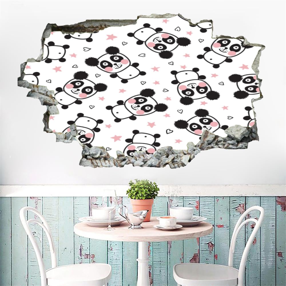 3D-Wanddekoration, Panda Tattoo Smashed Art, abnehmbare Poster-Aufkleber, Cartoon-Tiere, wasserfeste Vinyl-Aufkleber, Dekorationen für Zuhause, Kinderzimmer, Schlafzimmer, Badezimmer, Kinderzimmer