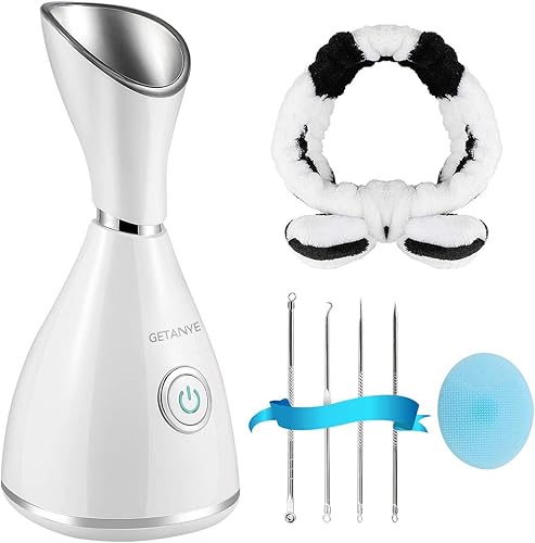 GETANYE Vaporizador facial nano iónico 10 veces penetración para el rostro, desobstruye los poros, humidificador hidratante de spa con kit de