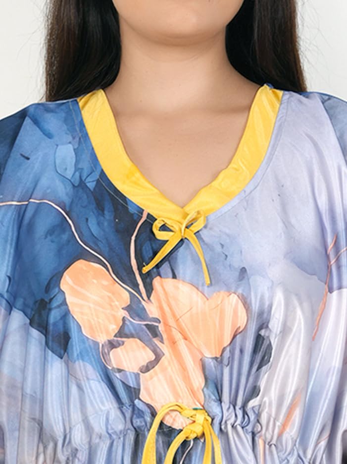 Image of Women's Printed Satin Blend Kaftan Nighty /Nightgown /Nightwear /Maxi WSR-185