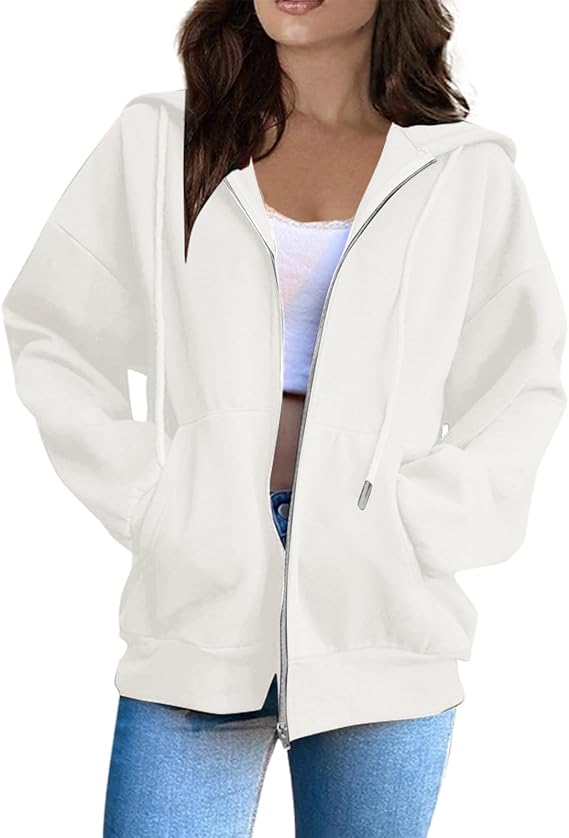 Zip Up Hoodie Women Casual Oversized Sweatshirts - Fall Fashion Fleece Lined Jacket - Thick Warm Coat Winter Clothing