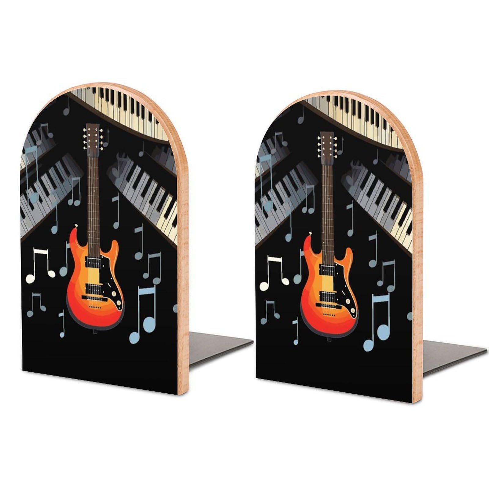 Guitar Piano Pattern Bookend Modern Bookends for Shelves Non-Skid Book Holder Heavy Duty Metal Book Storage for Books CDs Decorative Book Stopper for Home