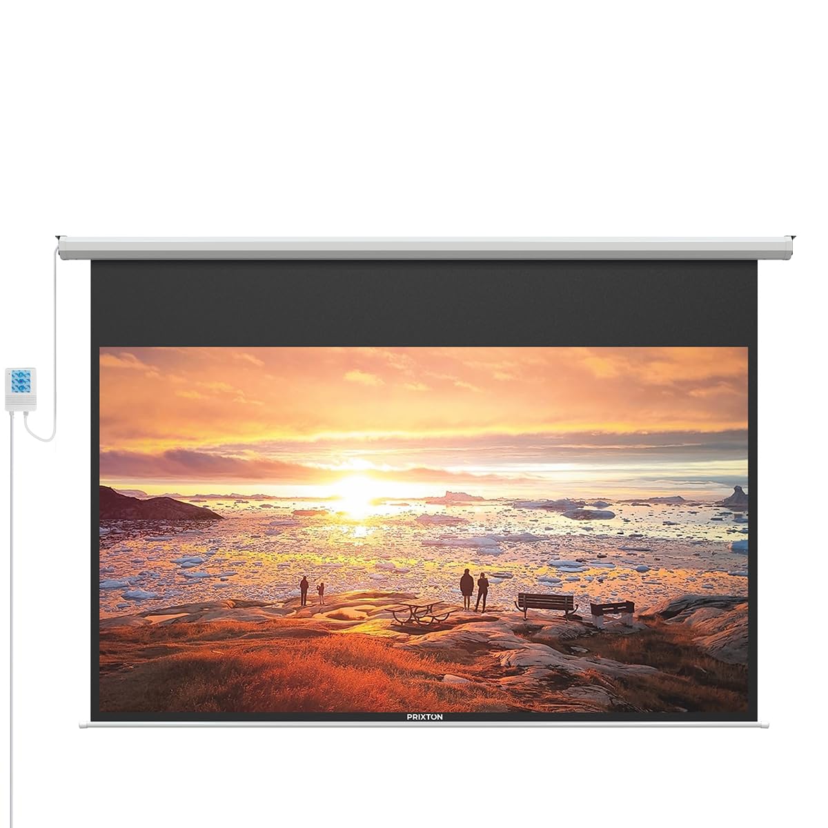 PRIXTON Cinema MAX Projection Screen with Electric Motor, Remote and Manual Control, 100 Inch Screen, 4 Layers, Washable Anti-Wrinkle PVC Material