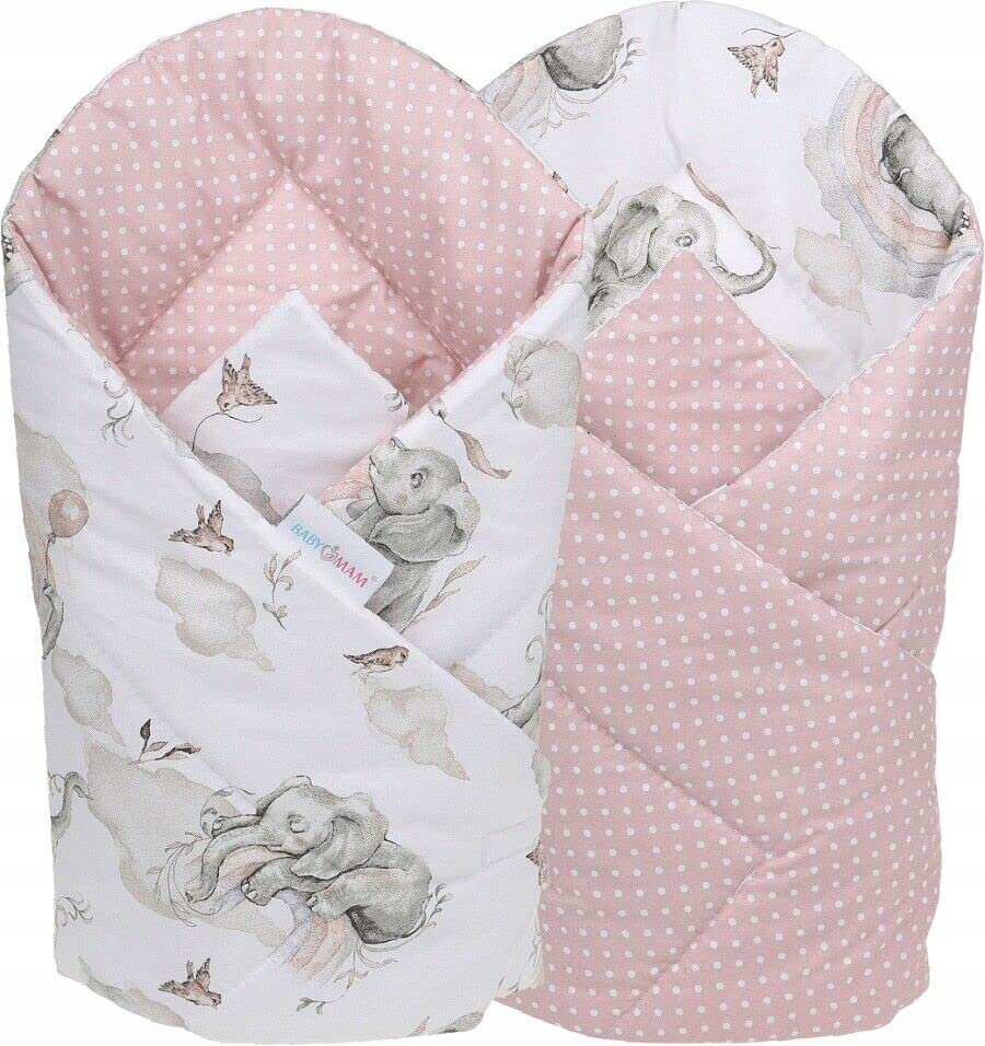 Babymam Baby Swaddle Wrap Newborn Bedding Blanket Elephant on the cloud/Dots powder pink