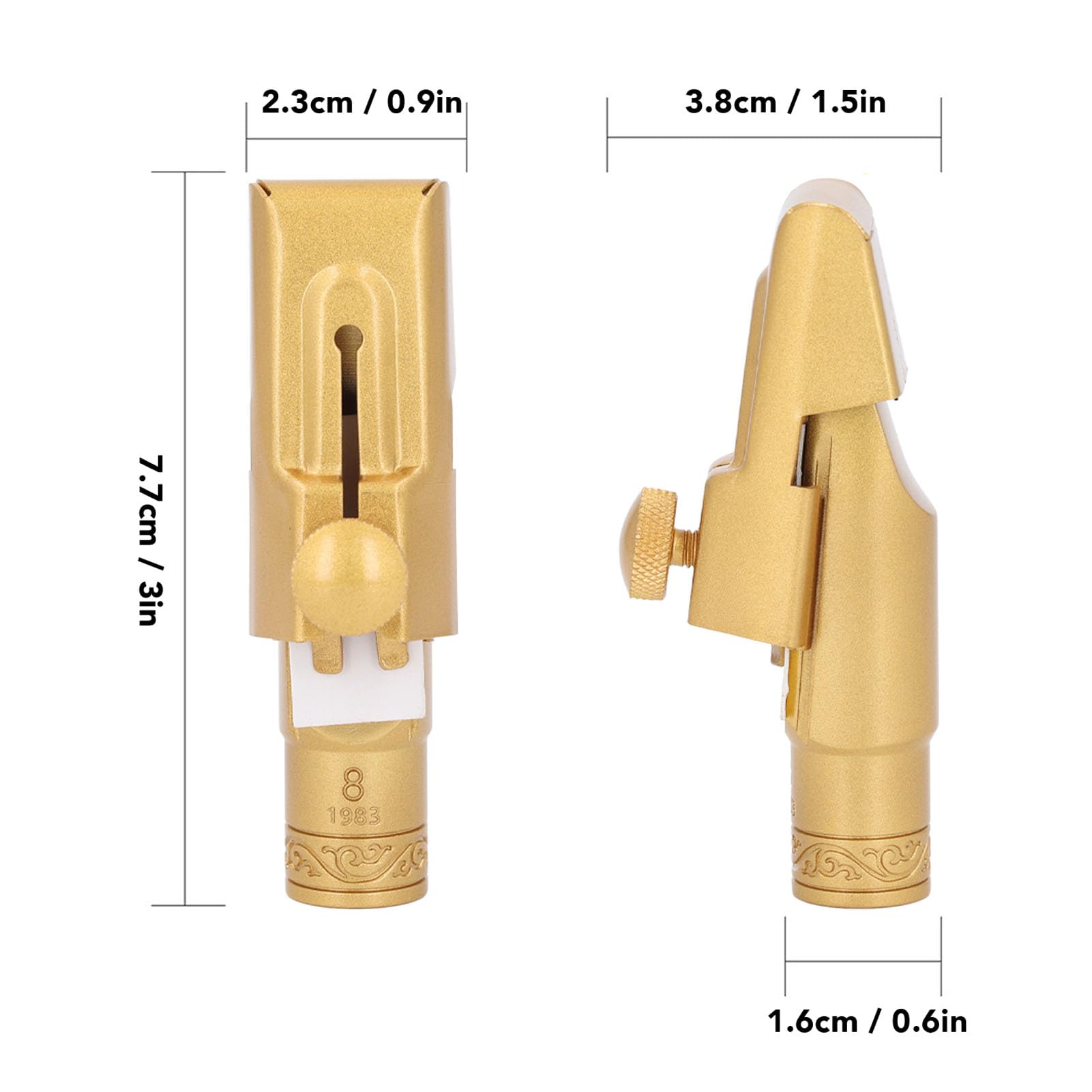 Boquilla de Saxofón Soprano con Ligadura de Tapa Latón Metal B Flat 8C Reemplazo Cubierta Deslizante Chapada en Oro Esmerilado Saxofón Alto con Ligaduras, Boquillas Eb para