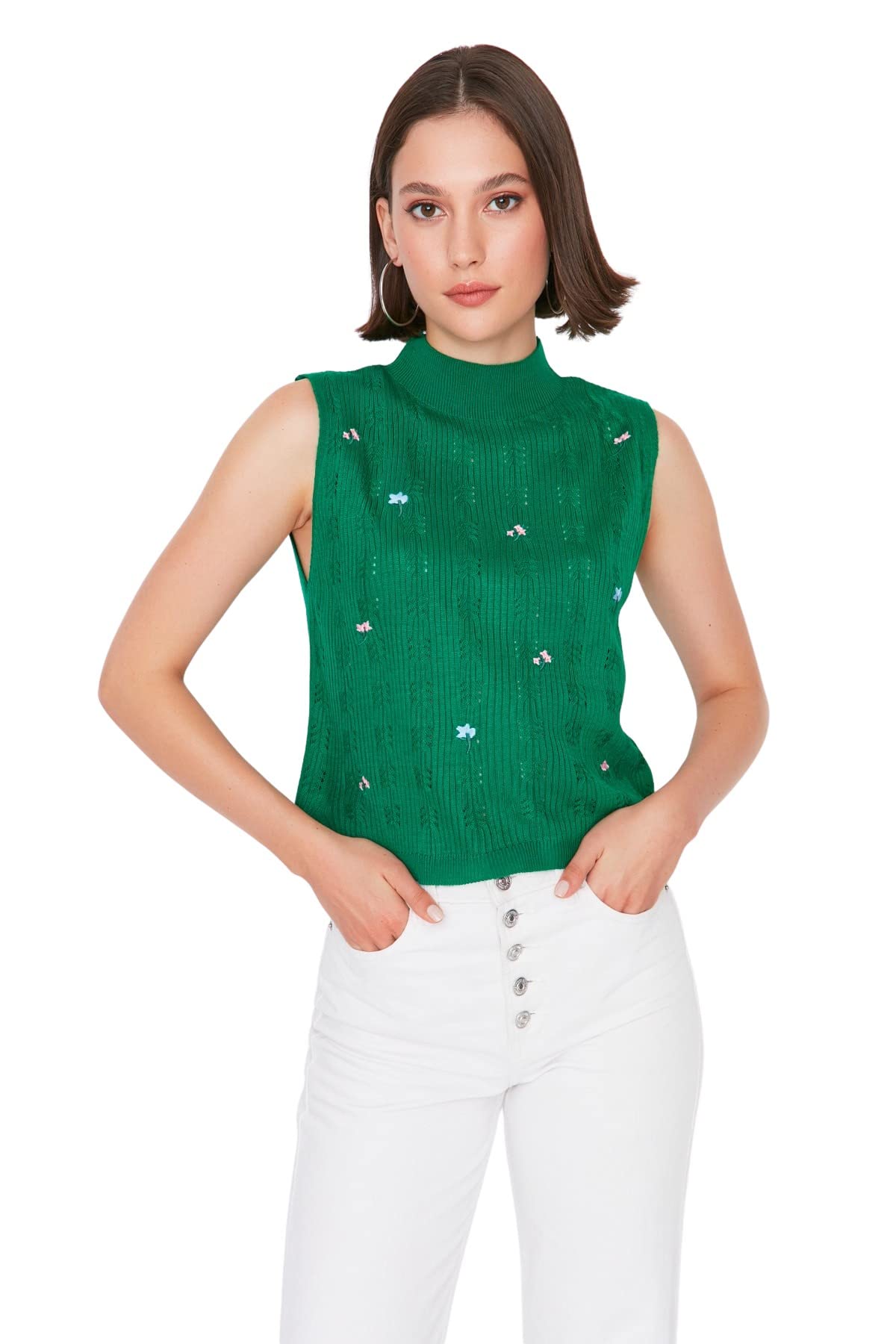 Trendyol Women Regular Basic Crew Neck Knitwear Sweater Green