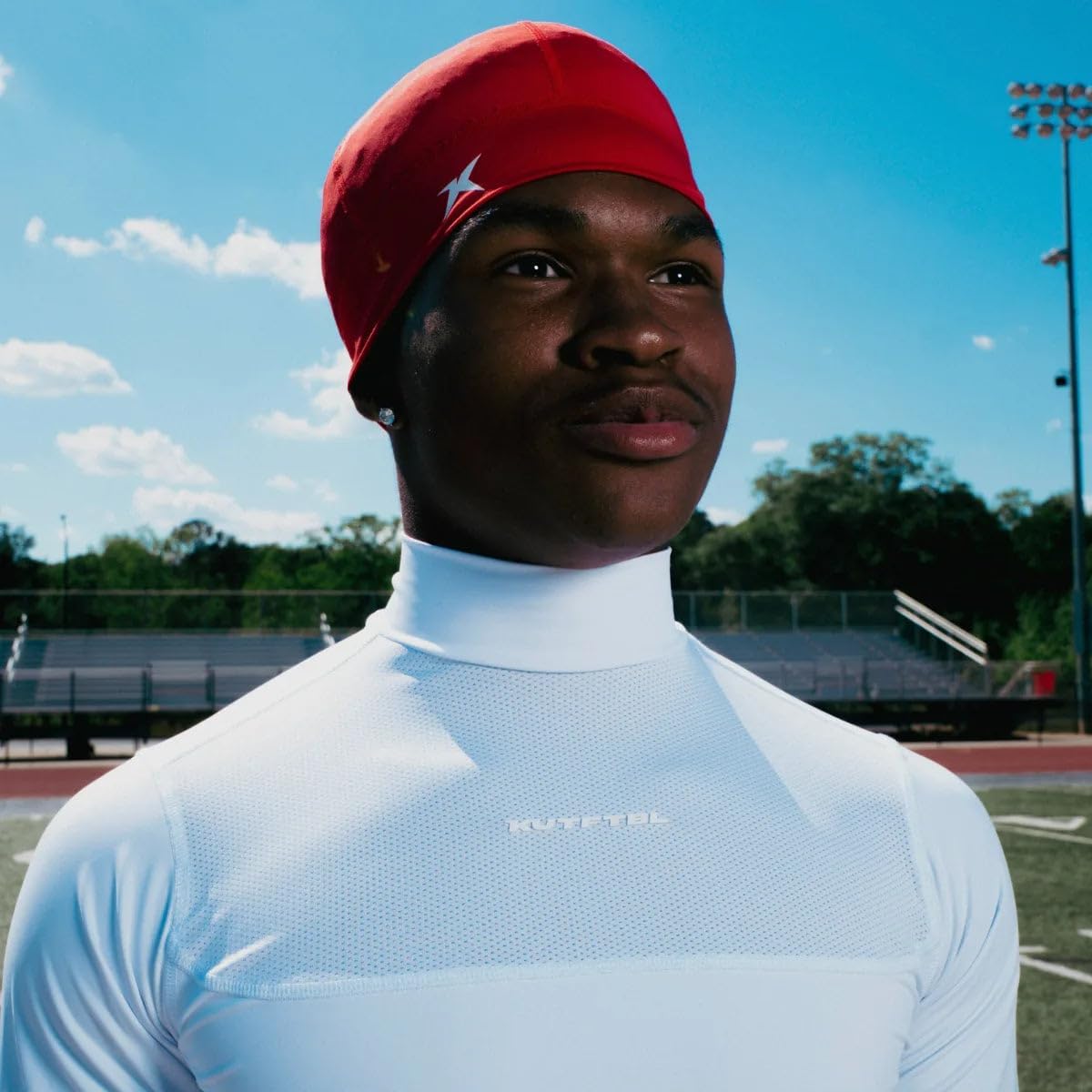KUTFTBL Compression Football Long Sleeve Turtleneck Shirt with Built-in Loose Look, Performance Base Layer Turtleneck -White, Medium Adult
