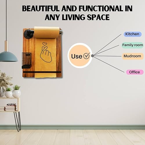 Miniatura 8 de Dispensador de papel kraft – Dispensador de rollo de papel montado en la pared – Tablones de mensajes decorativos para pared – Soporte para bloc de