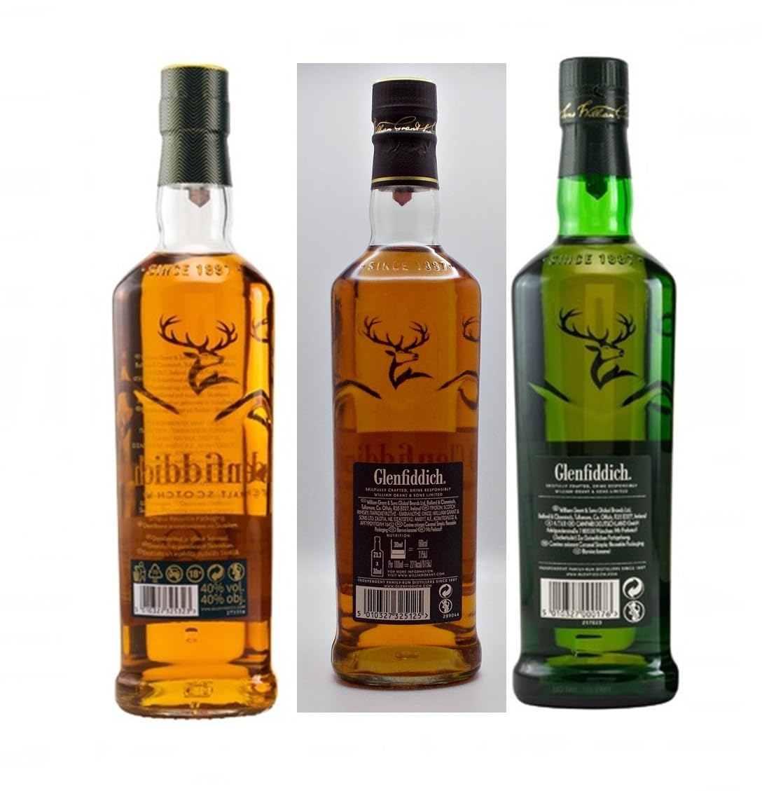 Glenfiddich 3 Flaschen Glenfiddich 12 Jahre 15 Jahre und 18 Jahre scotch Single Malt Whisky im Geschenk Karton Männergeschenke Genießerset Geschenkset