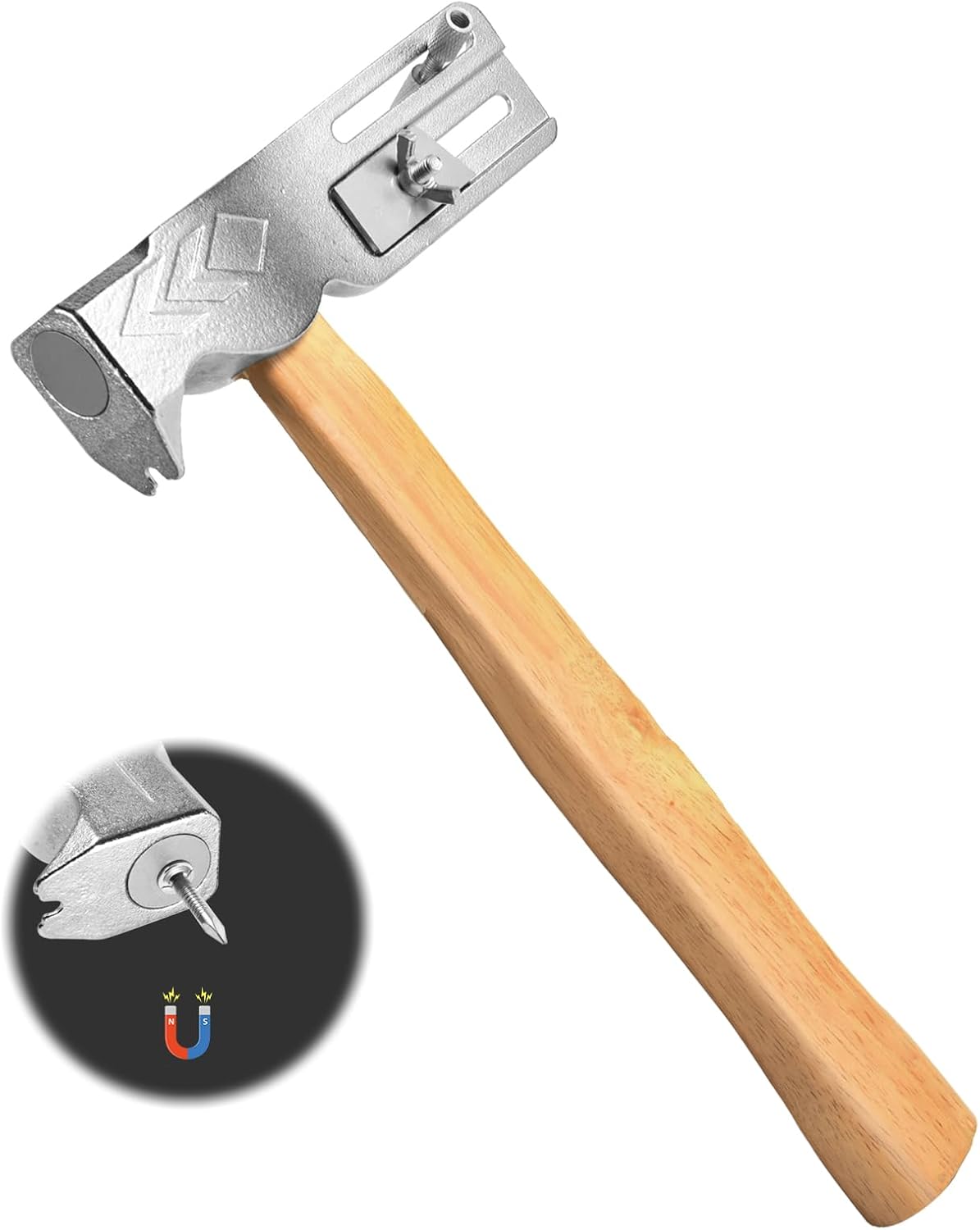 Magnetic Roofing Hammer for Roofing Repair,Multifunctional Magnetic Roofing Hammer with Strong Magnet,Sliding Gauge,Built-in Utility Knife and Nail Claw, Efficient Roofing Tool