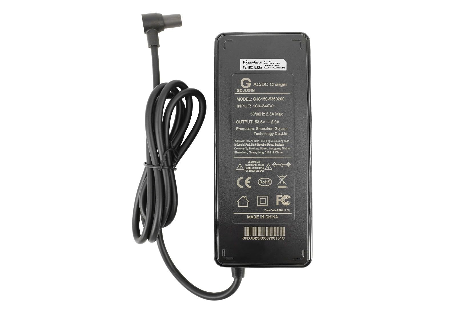 PowerSmart 53,6V 2A Ladegerät für 48V Akkus von Navee N65i, N65i II, S60, S65, ST3, ST3 Pro