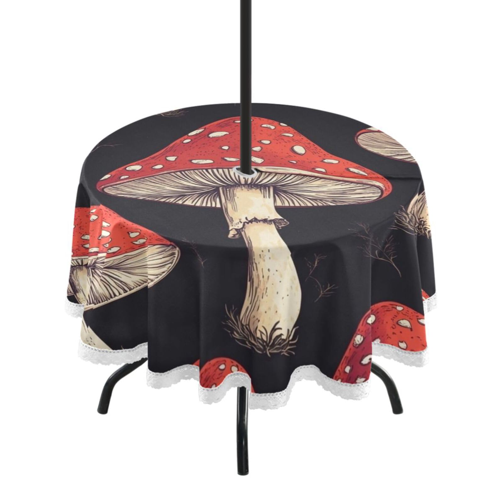 Ttgoth Mushroom Outdoor Table Cloth 152 cm Water Stain & Resistan Tablecloth Wipeable Table Cover with Parasol Hole & Zipper for Garden Patio Party Picnic