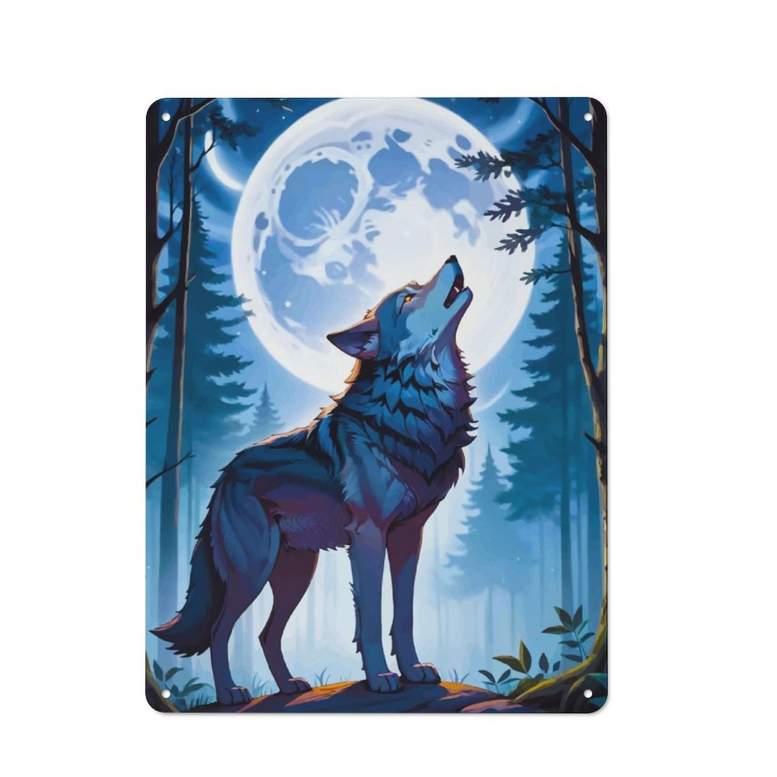 Junmoney Wolf Howling At The Moon Rustic Metal Sign 40X30cm For Lounge Or Reading Corner, For Reading Corner Decorators