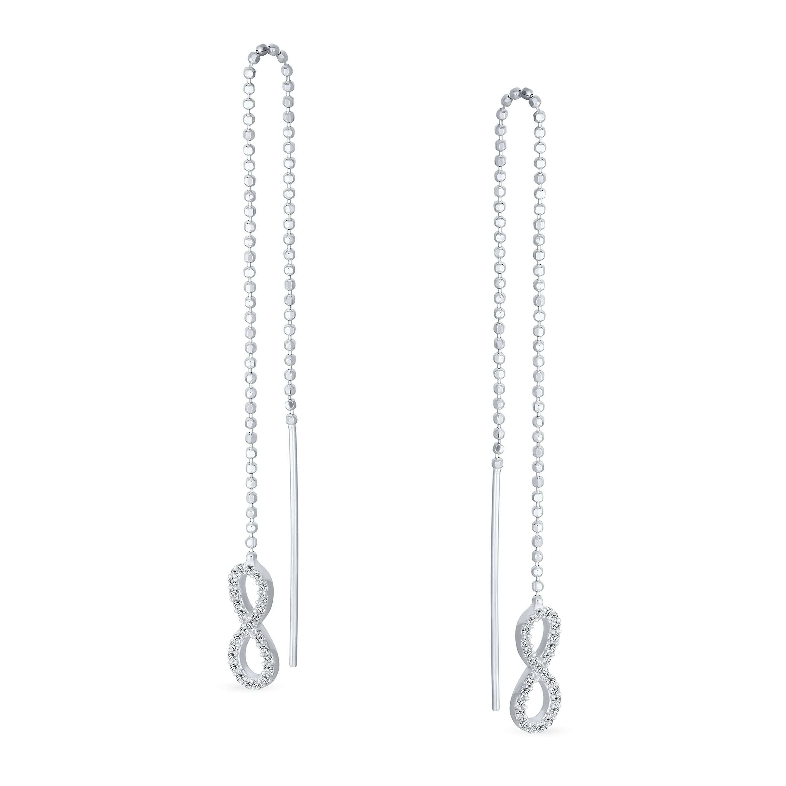 Geométrica Figura Ocho Pave Cz Largo De La Cadena De Bolas Romántico Nudo De Amor Símbolo Infinito Pendientesenhebrador Para Mujeres Adolescentes .925 Plata De Ley