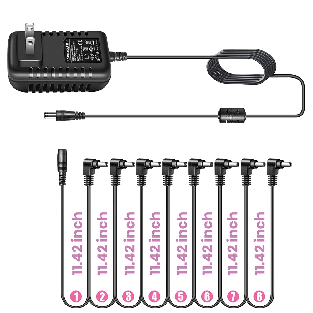 Gitarrenpedal-Netzteil-Adapter, 9 V Gleichstrom, 2 A (2000 mA), negative 8-Wege-Daisy-Chain-Kabel für Effektpedal