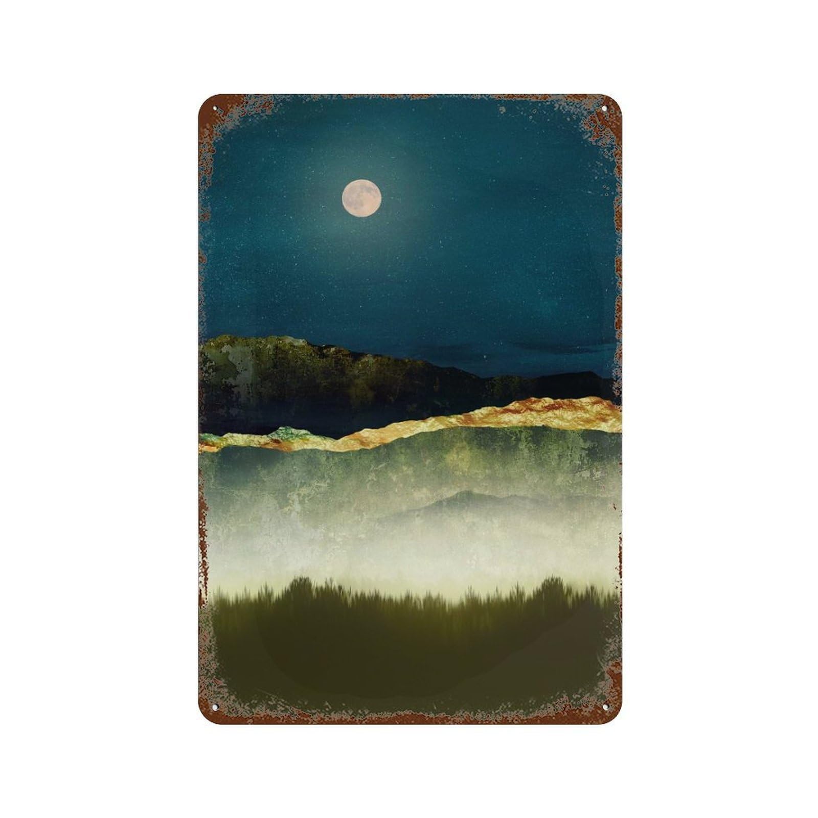 Garage Style Midnight Moonlight Distressed Metal Wall Sign 11.8"x7.9", Shabby Chic Decor for Bar And Workshop