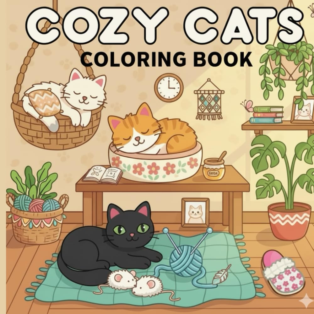 COZY CATS COLORING BOOK: Cute and Cozy Cat Illustrations – Perfect for Relaxation and Creative Fun