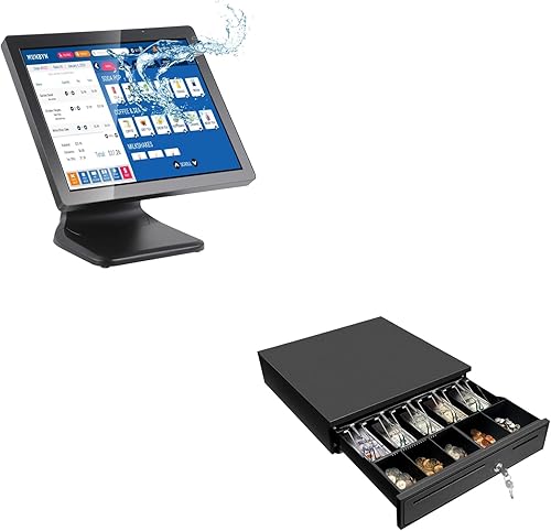 MUNBYN Monitor de pantalla táctil POS de 17 pulgadas, 400 liendres, pantalla táctil LED capacitiva plana, sistema POS y cajón de caja registradora