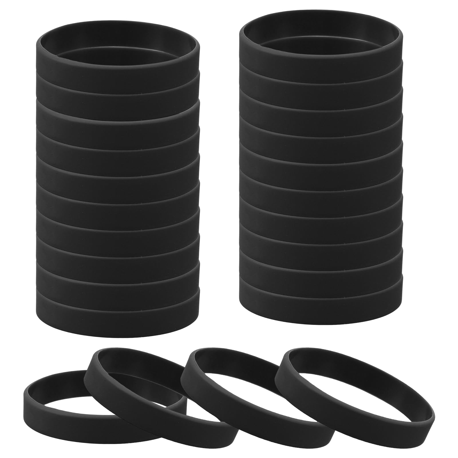 sourcing map 24 Pcs Rubber Bracelets, Unisex Silicone Bracelet Colored Elastic Sports Wristbands for Adults Teen Sports Team Games Parties Fashion Decorations, Black