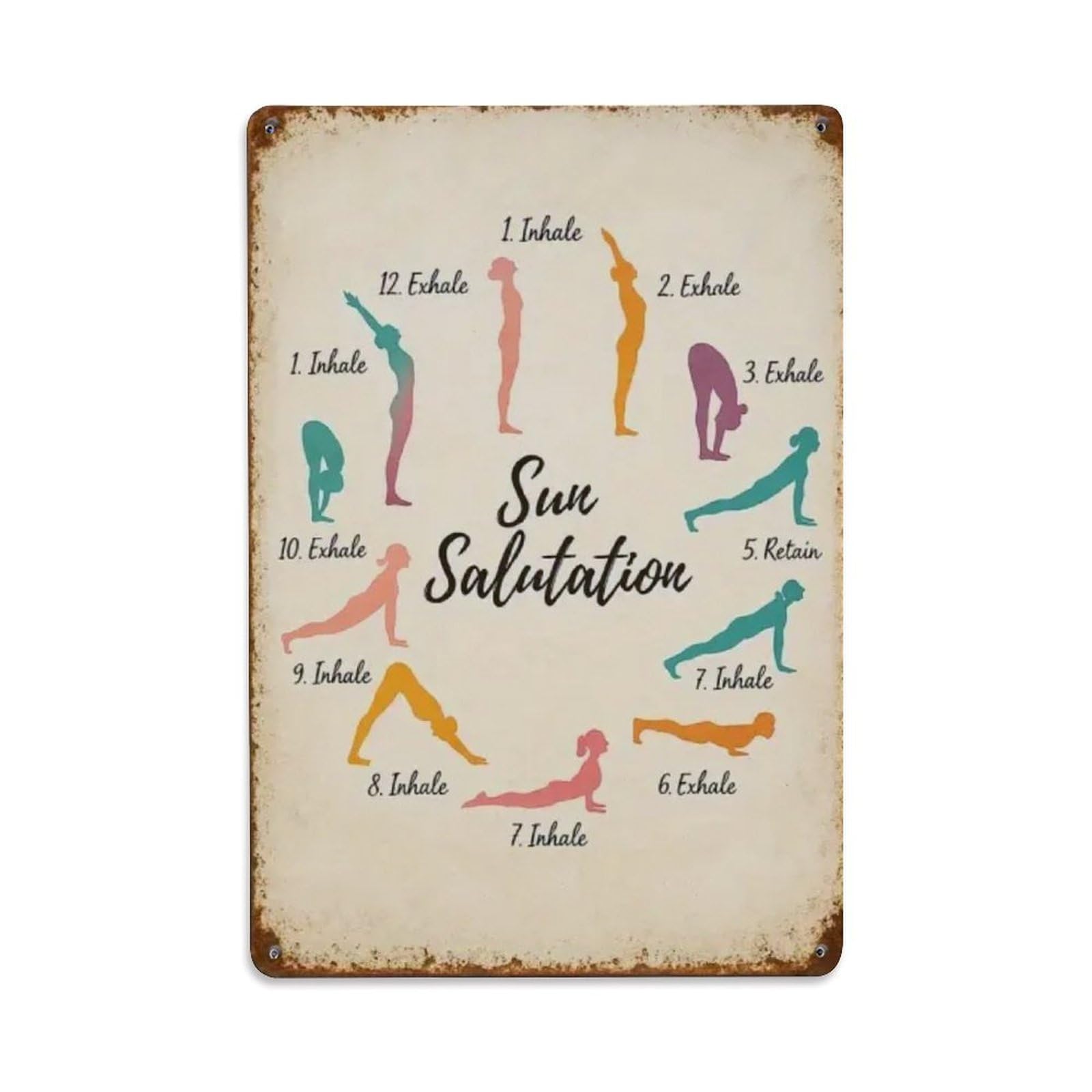 Igtefte Vintage Sun Salutation Yoga Tin Sign Style Home Bar Garden Wall Plaque Decor Metal Poster 8X12 Inch