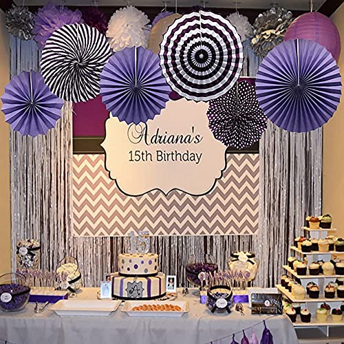 Image of 6 pcs Purple Hanging Paper Fans for Party Decoration Colorful Patterns Party Fans for Birthday Anniversary Bridal Shower Baby Shower Christmas Diwali & Wedding Decor (Pack of 6, Purple)