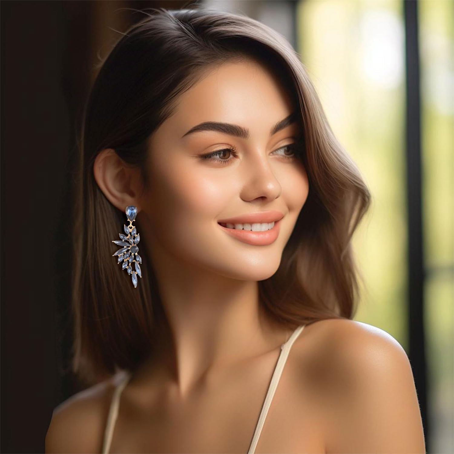 Rhinestone Statement Earrings Cluster Crystal Drop Dangle Earrings Teardrop Chandelier Earring Dangling Prom Wedding Bridal Earrings for Women - Image 4