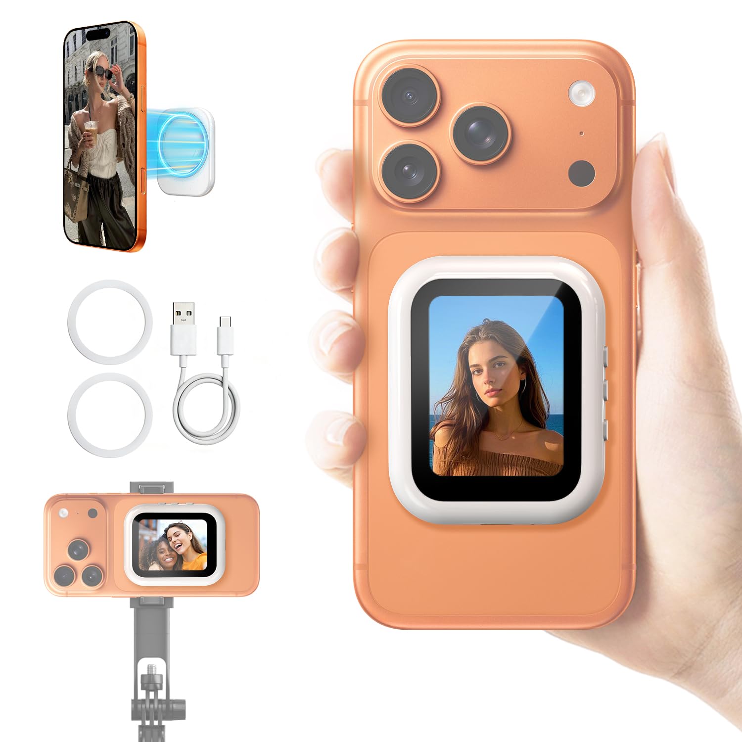 yAyusi Mini Vlog Selfie Schermo Monitor Magnetico per iPhone, Monitor Compatto Portatile per Fotocamera Posteriore, Schermo Monitor Specchio Telefoni Cellulare per Registrazione/Stream/TikTok/Youtube