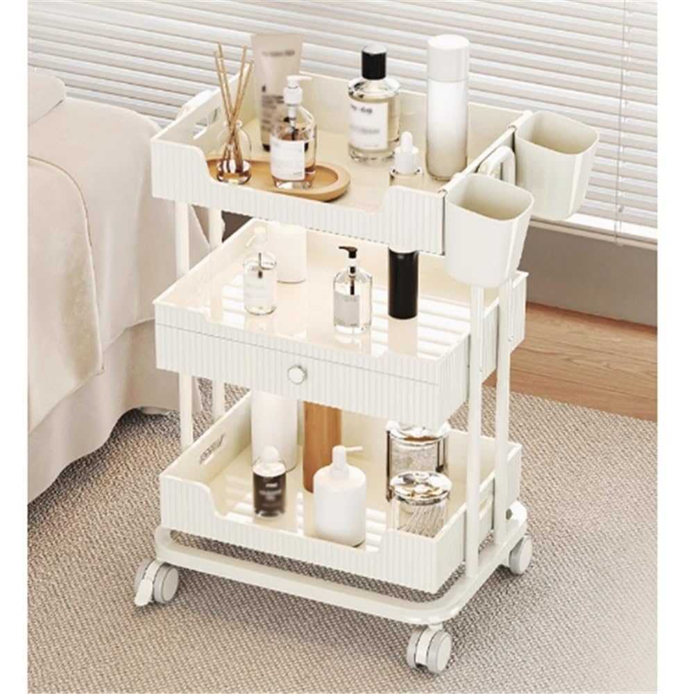 carrello mobile per salone Scaffale portaoggetti for parrucchieri, piccolo carrello for estetica, attrezzature e strumenti specializzati for saloni(Beige)